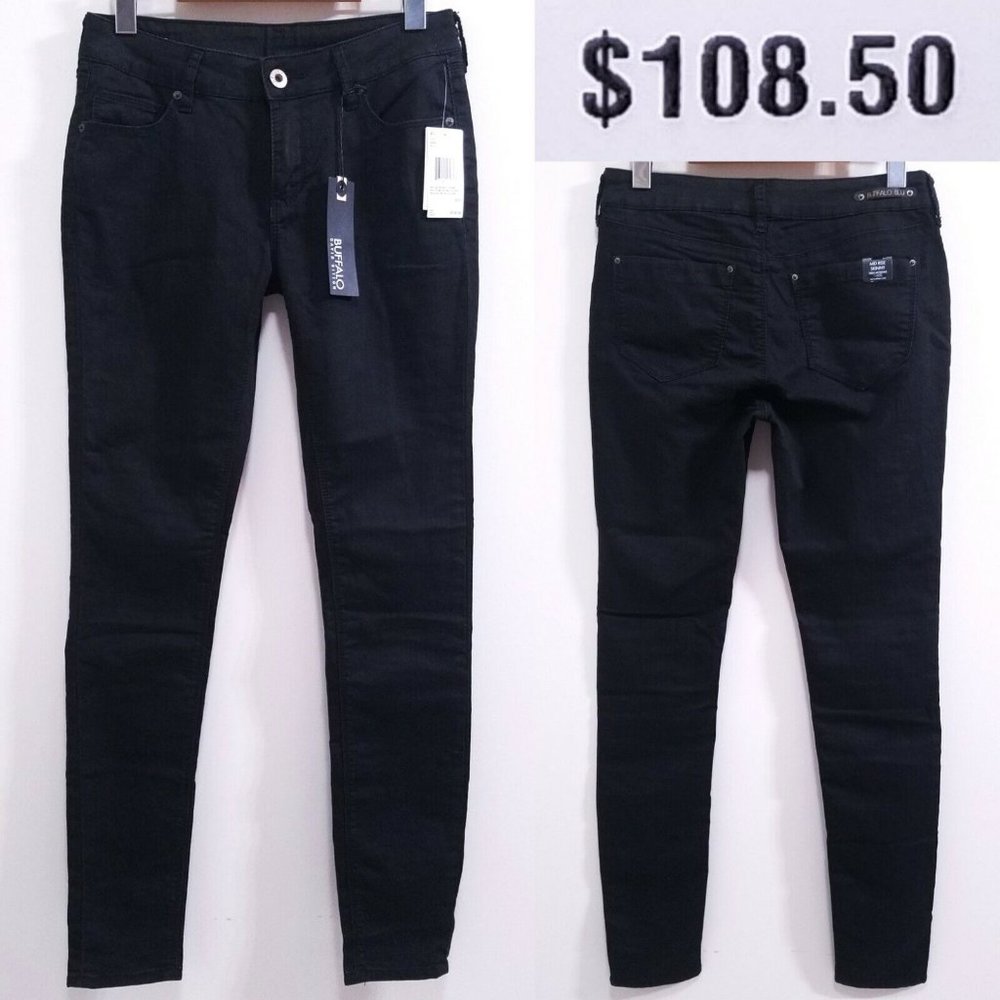 Buffalo Jeans Faye Onix Black Denim Pants Skinny Stretch Size 31" Inseam NEW